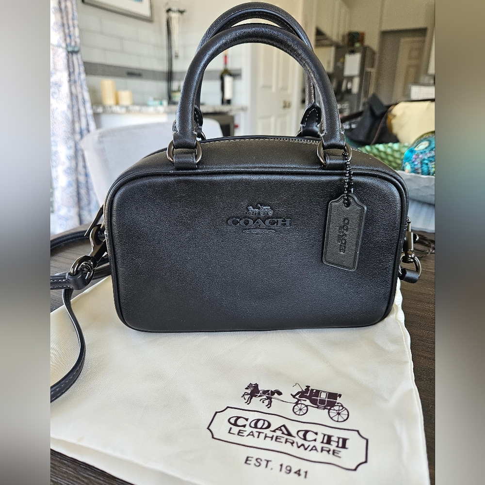 Coach Black Leather Crossbody Satchel